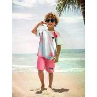 ราคา Boy's T-shirt and shorts set, tie-dye + palm tree print, summer set, suitable for casual vacation parties. Suitable for outdoor scenes (1732490984078345497)