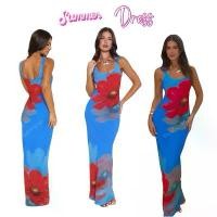 ราคา เดรสยาว สายฝอ ลายดอกไม้สีฟ้าแดง Floral Print Long Dress For Vacation (1732155131769096213)