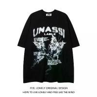 ราคา PZZW American Retro Fashion Butterfly Letter Print Short-Sleeve T-shirt Summer Loose Couple's Tops (1730361759786895515)