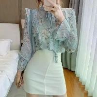 ราคา Madam (Sky Flower) เสื้อแขนยาว เสื้อชีฟองแขนยาว เสื้อสีฟ้า เสื้อชีฟองลายดอกสีฟ้า (1730361990467979771)