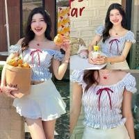 ราคา KF Flower เสื้อลายทางแขนตุ๊กตา ผูกโบว์สีแดง สไตล์คาเฟ่ (1732067255124395940)