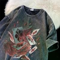 ราคา (จัดส่งตลอด 24 ชั่วโมง)เสื้อยืดฟอก เสื้อยืด Oversize ลาย 'Ace of Fire' ไพ่เปลวไฟดุดัน คอตตอน 100% (1732086160015329750)