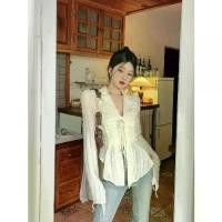 ราคา เสื้อกันแดด ผ้าชีฟอง สีแอปริคอท ทรงสลิมฟิต เสื้อเบลาส์ แขนยาว คอวี ดีไซน์ไม่ปกติ ดีไซน์สวย เสื้อ Niche แขน ระบาย ชุด ทํางาน ผู้หญิง คอปาด สียีนส์ mesiya เสื้อผ้า marne แม็กซิม ไฮไลท์ บาติก (1731674232