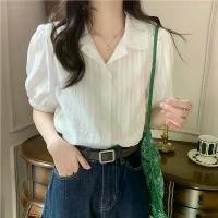 ราคา เสื้อเชิ้ตแขนสั้น ผ้าฝ้ายแท้ ดีไซน์ใหม่ 2566 ขอบลูกไม้ ซอก ทรงหลวม สีขาว เหมาะสำหรับฤดูร้อน ครึ่งแขน เสื้อเบลาส์ (1731744429371721489)