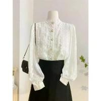 ราคา เสื้อเชิ้ต ลูกไม้สีขาว คอตั้ง แขนยาว สำหรับผู้หญิง ดีไซน์สวยในฤดูใบไม้ร่วง เสื้อเบลาส์ ผ้าชีฟอง ชั้นภายในเรียบหรู (1732308921425299491)