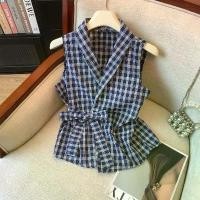 ราคา เสื้อกั๊กลายสก๊อต สไตล์วินเทจ ทรงสลิมฟิต แขนกุด คอวี ผูกโบว์ เอว เสื้อเบลาส์ (1732138821589764039)