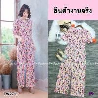 ราคา Garden Clothes ชุดจั๊มสูท จั้มสูทขายาวแขนสั้น คอวี ลายแมว (1732225631325751999)