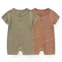 ราคา จั๊มสูทเด็ก unisex สีพื้น ชุดจั๊มสูทขาสั้น แขนสั้น ชุดรอมเปอร์เด็ก 0-24m นุ่ม เหมาะสำหรับทารก ชุดจั๊มสูท (1730641635742813058)