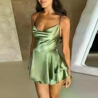 ราคา เดรสผู้หญิง สีพื้น สไตล์ Cami Playsuit คอปก แขนกุด จั๊มสูทขาสั้น ผูกไขว้ เปลือยหลัง รอมเปอร์ Clubwear สาย เอี๊ยม (1732263701552596090)