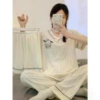 ราคา ชุดนอนพลัสไซส์สำหรับสาวอวบ ชุดนอนพลัสไซส์มีสไตล์ สำหรับผู้หญิงอ้วนและอวบ ทำจากโมดอล แขนสั้น กางเกงขายาว ชุดนอน ชุดอยู่บ้านชุดสามชิ้นสีขาวเรียบง่าย เหมาะสำหรับผู้หญิงที่มีน้ำหนักไม่เกิน 300 ปอนด์ (1731