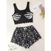 ราคา ชุดนอน พิมพ์ลายหัวกะโหลก เทศกาลดนตรี เสื้อกล้ามครอปและกางเกงขาสั้น คอวี แต่งขนมปัง สำหรับผู้หญิง ชุดเลานจ์และชุดนอน (1732449857654916501)