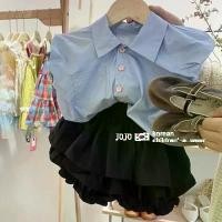 ราคา เสื้อผ้าเด็ก สไตล์เดี่ยว/เกาหลี เสื้อกั๊กสีน้ำเงินสำหรับเด็กผู้หญิง สไตล์ฤดูร้อน สไตล์ตะวันตก สาวน้อย ปกเสื้อ สูท [Ctk] (1729962251598071899)