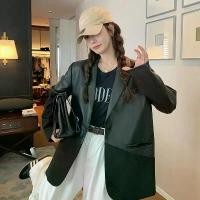 ราคา เสื้อสูทหนัง PU สีดำ เย็บปะติดปะต่อกัน สำหรับผู้หญิง ฤดูใบไม้ผลิและฤดูใบไม้ร่วง มาใหม่ หลวมและลำลอง ทรงหลวม เสื้อแจ็คเก็ตหนังสูท [เบลเซอร์/สูท] (1731636608796951783)