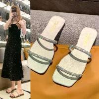 ราคา รองเท้าแตะส้นแบนสำหรับผู้หญิง ประดับพลอยเทียม สายรัดเดียว รองเท้าแตะใส่ในบ้าน รองเท้าผู้หญิง รองเท้าส้นเตี้ย (1732452941101302823)