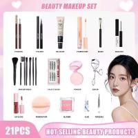 ราคา ชุดแต่งหน้า 21 ชิ้น ประกอบด้วย บีบีครีม แป้ง คอนซีลเลอร์ ขนตาปลอม อายแชโดว์ บลัชออน ลิปสติก อายไลเนอร์ มาสคาร่า คลิป กาวแห้ว แปรง กันน้ำ กันเหงื่อ เหมาะสำหรับการเดินทางและใช้ประจำวัน (1731542647613654