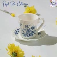 ราคา จัดส่งฟรี กทม Violet Flamingo แก้วมัครุ่น Royal Rose แก้วกาแฟ แก้วน้ำเซรามิคสีขาวลายดอกกุหลาบสีน้ำเงิน พร้อมจานรองขอบหยัก (1731582340537484559)
