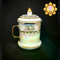 ราคา แก้วนํ้า แก้วกาแฟ ลายไทย มุกทอง (1729598414623902309)