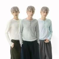ราคา เสื้อยืด สไตล์เกาหลี มินิมอล สีพื้น นุ่ม สบาย อเนกประสงค์ ปลอกคอ Henley ฐานเสื้อผ้า บาง ลำลอง (1731673298089051683)