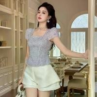 ราคา Eravogue-เสื้อแขน ตุ๊กตา เสื้อเชิ้ตลูกไม้แขนฟองคอเหลี่ยมฝรั่งเศสผู้หญิงฤดูร้อน มาใหม่สีม่วง 11621 มีไซส์ S-XXL (1732207627348116521)