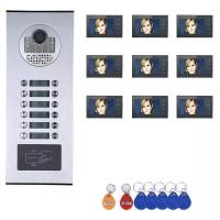 ราคา กริ่งประตูอพาร์ทเมนท์ 9 หน่วย จอ LCD ขนาด 7 นิ้ว กริ่งประตู RFID แบบมีสาย ระบบอินเตอร์คอมวิดีโอแบบหลายครอบครัว เหมาะสำหรับบ้านและอพาร์ทเมนท์ ควบคุมโดยจอภาพ การปลดล็อคด้วยเสียง 2 ทาง เหมาะสำหรับบ้านและ