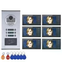 ราคา กริ่งประตูอพาร์ทเมนท์ 6 หน่วย, จอ LCD ขนาด 7 นิ้ว, กริ่งประตู RFID แบบมีสาย, กริ่งประตูหลายครอบครัว, ระบบอินเตอร์คอมวิดีโอ, การควบคุมจอภาพ, การปลดล็อค, เสียง 2 ทาง, เหมาะสำหรับบ้านและอพาร์ทเมนท์, กริ่
