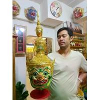 ราคา หัวโขน ทศกัณฐ์ ขนาดสวมหัว พร้อมฐานไม้อัดสีแดงฟรี งานสวย กระดาษ ปิดทองเค ประดับเพชรคริสตัล (1729606150067226779)