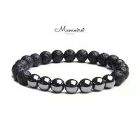 ราคา กำไลข้อมือหินแท้ หินภูเขาไฟ + hematite หินลาวา สร้อยนำโชค สุขภาพ (1731937793758561522)