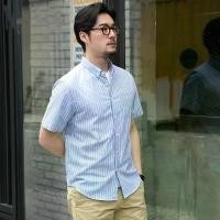ราคา COUPONเสื้อเชิ้ตผู้ชาย แขนสั้น OXFORD ลายทางเสื้อผู้ชาย เสื้อเชิ้ตแขนสั้น (1732145936462873701)