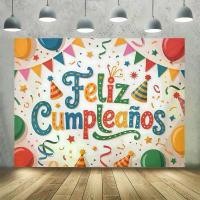 ราคา แบนเนอร์ปาร์ตี้โพลีเอสเตอร์แบน 2 มิติและฉากหลังภาพถ่ายพร้อมการออกแบบสุขสันต์วันเกิดภาษาสเปน คอนเฟอเรไรท์ ลูกโป่ง ดาว และธงขึงโบก สำหรับงานแต่งงาน วันเกิด วันครบรอบ อุปกรณ์ประกอบฉ (1732004350809179408)