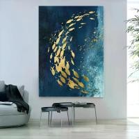 ราคา ภาพวาดสีน้ำโรงเรียน Fish, ฟอยล์สีทองนามธรรม, ศิลปะผนังหรูหรามทันสมัย, คุณภาพสูง, ไร้กรอบ, เหมาะสำหรับตกแต่งบ้านและห้องนั่งเล่น, ธีมภูมิทัศน์แฟชั่น, แขวนผนัง, โปสเตอร์ผ้าใบตกแต่งห้อง (17323146094095593