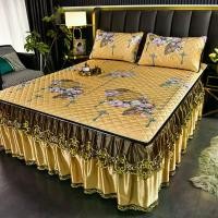 ราคา กระโปรงเตียง เสื่อเส้นใยวิสโคสระดับไฮเอนด์ เสื่อฤดูร้อนลาเท็กซ์ ผ้าปูที่นอนกันลื่น ชุดสามชิ้น ซักเครื่องได้ ทำจากผ้า ที่นอนระบายความร้อน ผ้าทอแบน เทาเงิน ชุดเครื่องนอน ผ้าปูที่นอน เสริมใย นุ่ม ม่าน กั