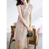 ราคา ชุดสตรีฤดูร้อน, สไตล์จีนใหม่, ผ้าไหม Audai, Cheongsam ดัดแปลง, กระโปรงแขวน, ระดับสูงในฤดูร้อน, Mubberry เสื้อ แฟชั่น ราคา ถูก เสื้อผ้า สี น้ําตาล เสื้อเชิ้ต ลายดอก ผู้หญิง ลูกไม้ ร้าน นิ่ม โชว์ หลัง ท