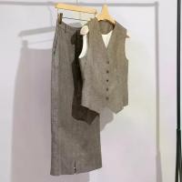 ราคา ชุดเสื้อกั๊กผ้าลินิน และกระโปรงรัดรูป สำหรับผู้หญิง ระดับไฮเอนด์ เสื้อกล้ามสองชิ้น เสื้อผ้าผู้หญิงมืออาชีพ ฤดูใบไม้ผลิ ฤดูร้อน สไตล์ใหม่ ရ ှ မ ် း ဝ တ ် စ ု ံ မ ိ န ် း က လ ေ း အ တ ွ ဲ (17314338847198