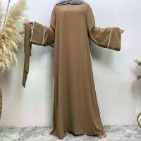 ราคา ชุดมุสลิมสตรี, แฟชั่นใหม่, สีขาวทึบขอบธรรมดา, พลัสไซส์, เสื้อคลุมชุดผูก, กระโปรงยาว, ระดับไฮเอนด์, ราคาไม่แพง, หรูหรา, สง่างาม, อเนกประสงค์, เหมาะสำหรับปี 2025 ชุด ไป ทะเล สาว อิสลาม ชุดเดรส อิสลาม สี