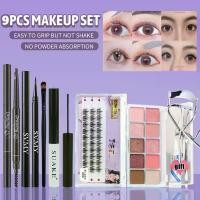 ราคา ชุดเครื่องสำอางขนตาปลอมความงาม 9 ชิ้น ขนตาปลอมไตรภาคขี้เกียจ + LAMEILA อายแชโดว์ 10 สี + ตา SUAKE สีดำ + ปากกาอายไลเนอร์ SVMY + ดินสอเขียนคิ้ว Berbeini + คลิปหนีบขนตา + แปรงอายแชโดว์ + กาว + แหนบ (ของ