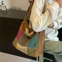 ราคา กระเป๋าผ้าแคนวาส ดีไซน์เย็บปะติดปะต่อกันและบล็อคสี สไตล์ใหม่ ความจุมาก สไตล์วรรณกรรม กระเป๋าสะพายไหล่เดียว เหมาะสำหรับการเดินทาง กระเป๋าสะพายข้าง สำหรับผู้หญิง (1731461698411333438)