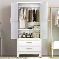 ราคา ตู้เสื้อผ้าประตูโลหะ ตู้เสื้อผ้า 2 ลิ้นชัก ยืนฟรี ประตูสูง 2 ประตู ที่เก็บเสื้อผ้า มีชั้นวางแบบปรับได้ และแท่งแขวน (1731395103991235720)