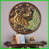 ราคา wharfishop คุณภาพรับประกันได้ Teak carving แผ่นติดผนังไม้สักทองแกะลาย นกยูง ไม้แกะ ตกแต่งบ้านติดผนัง ไม้แกะกลมติดผนัง ของตกแต่งโรงแรม 90cm ปัดทอง แขวน (1730740287206492778)