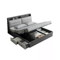 ราคา BAIERDI เตียงที่เรียบง่ายทันสมัยสูงกล่องเก็บของเตียง เตียงเก็บที่มีลิ้นชักเก็บเสื่อ ห้องนอนใหญ่เตียงคู่1.5เมตรมัลติฟังก์ชั่สูงกล่องเก็บเตียงคู่ที่เรียบง่ายเตียงห้องนอนหลักนุ่ม (1730057426849335478)