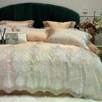 ราคา ชุดเครื่องนอนสี่ชิ้น สไตล์ยุโรป ทำจากผ้าฝ้ายไหม ขอบลูกไม้ ทำจากผ้าฝ้ายหลักยาว 140 ผ้าฝ้ายหลัก เหมาะสำหรับเตียง ราคาไม่แพง หรูหรา ผ้าคลุมเตียง (1731390120343472699)