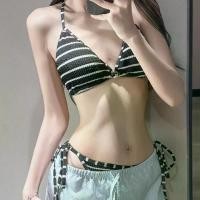 ราคา ชุดว่ายน้ำบิกินี่สำหรับสุภาพสตรี พิมพ์ลายทาง ทันสมัย สายคล้องคอแยก สไตล์บิกินี่ [ใหม่ KTHE] (1731430427209729546)