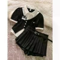 ราคา ชุดสูทเข้าชุดกัน, แฟชั่นสไตล์ตะวันตก, สีตัดกันสำหรับเด็กสาวร้อน, เสื้อแขนสั้นสองชิ้นปลอม, กระโปรงพลีทผู้หญิง, กระโปรงกางเกง, ชุดน้ำชา, ชุดสูทจับคู่ (1731924202720954800)