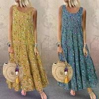 ราคา เดรสยาว แขนกุด ทรงหลวม ลายดอกไม้ฤดูร้อน สไตล์โบฮีเมียน ชุดลำลอง (1731951275703503182)