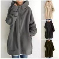 ราคา เสื้อกันหนาวมีฮู้ด ซิป เสื้อสเวตเตอร์ผ้าฟลีซตัวยาว เหมาะสำหรับฤดูใบไม้ร่วงและฤดูหนาว (1732009751770401102)