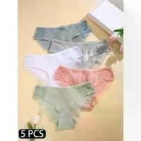 ราคา ชุดชั้นในผ้าฝ้ายสำหรับผู้หญิง 5 ชิ้น/เซ็ต กางเกงชั้นในลูกไม้เซ็กซี่ ผ้าฝ้ายลายนูน ดีไซน์กลวงออก กางเกงในเอวต่ำ มีไซส์ M-2XL (1731458232961106977)