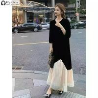 ราคา ชุดลำลองสไตล์เฮปเบิร์น, การออกแบบสองชิ้นปลอม, เลื่อม, วัสดุกำมะหยี่สีดำ, สไตล์เกาหลีผิดปกติ, การออกแบบตาข่ายรัดรูปหลวม, เดรสยาว, [สาวของฉัน] Dress Clothing (1731390792519551519)