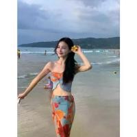 ราคา ชุดทูพีซ สไตล์วันหยุดไทย เสื้อเกาะอกและกระโปรงลูกไม้พิมพ์ลายเซ็กซี่ เหมาะกับชายหาด สไตล์โดปามีน (1731364348019836017)