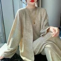 ราคา เสื้อสเวตเตอร์ผ้าขนสัตว์บริสุทธิ์, แฟชั่นลำลอง, มีสไตล์และเก๋ไก๋, กางเกงขากว้าง, ชุดสามชิ้น, สำหรับผู้หญิง (1732284631080470598)