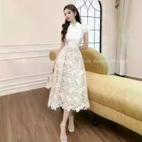 ราคา เดรสสีขาว แบรนด์เฉพาะช่อง สไตล์สังคม เรียบหรู และสง่างาม เดรสลูกไม้ผู้หญิงฝรั่งเศสย้อนยุค ควบคุมเอว ยาว A118 (1731335149001739069)