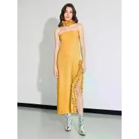 ราคา [Pomelo] เดรสยาวดีเทลระบายผ่าข้าง / Ruffle Slit Tube Dress (1730585809276667995)